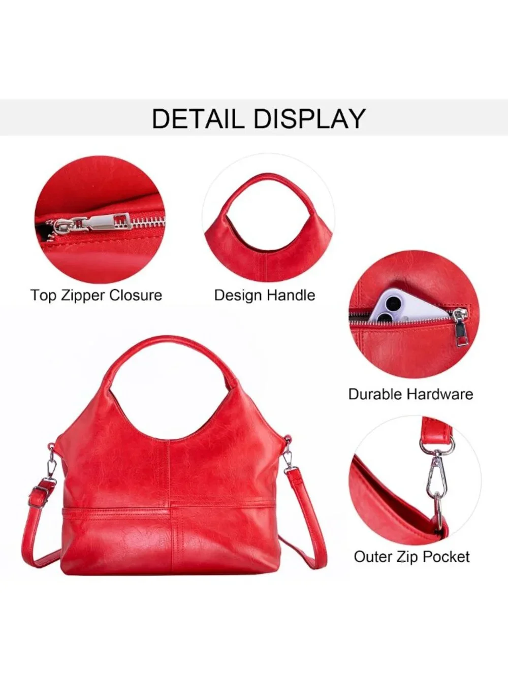 Medium Vegan Leather Satchel Bag, Adjustable Shoulder Strap, Casual Hobo Handbag